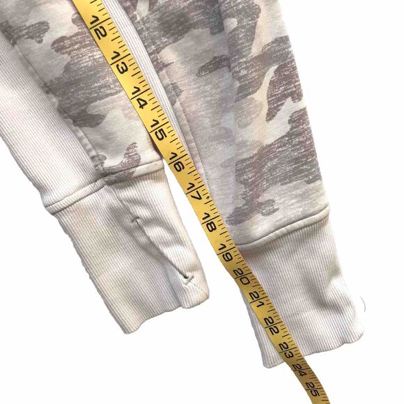 Athleta Triumph Hoodie Women Small Beige Gray Camo Thumbholes Jacket Heavy EUC - Picture 12 of 15